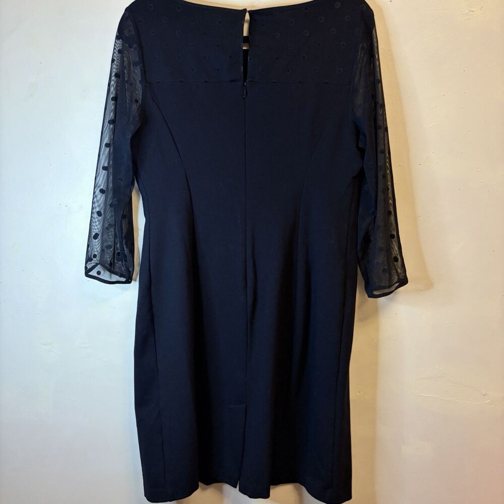 Talbots Black Sheath Dress Polka Dot Mesh Sheer Scoop Neck 3/4 Sleeve Sz 12